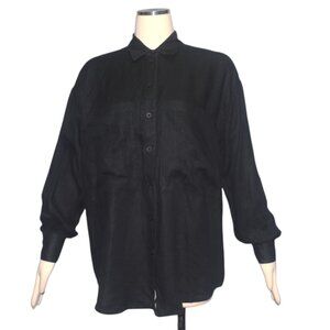 Left on Friday Long Sleeve Black Linen Button Front Blouse Shirt Pockets S M